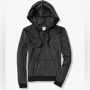 PINK Victoria's Secret Black Velour Zip Hoodie